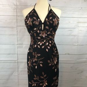 Cache gold foil and black dress